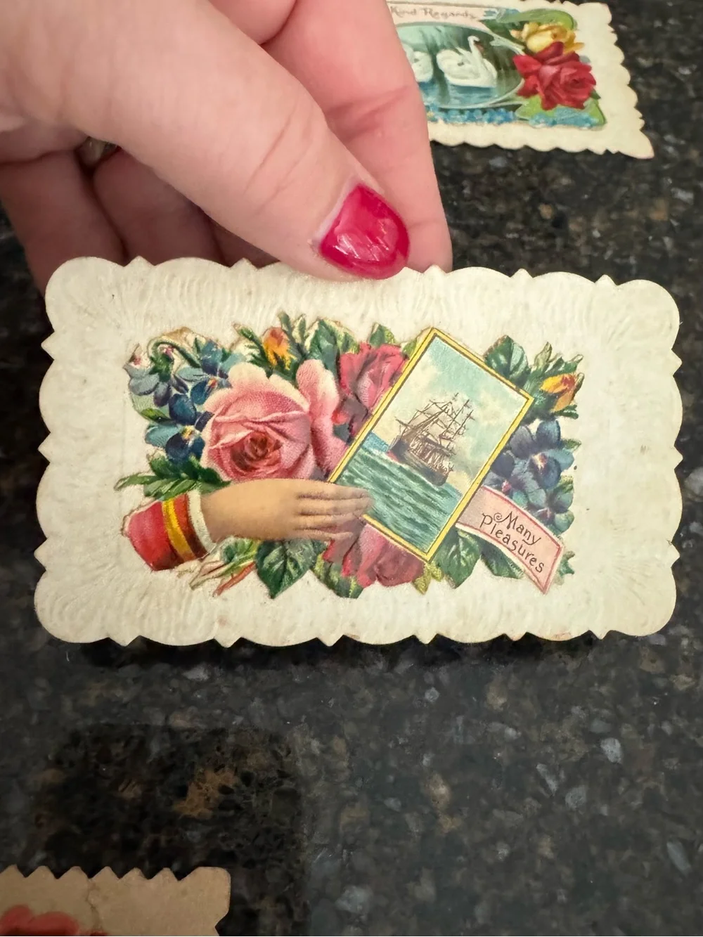 7 Antique Victorian 1893 Chicago Worlds Fair Die Cut Friendship Calling Cards